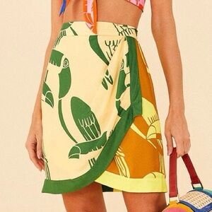Farm Rio Mixed Rainbow Toucans Skirt